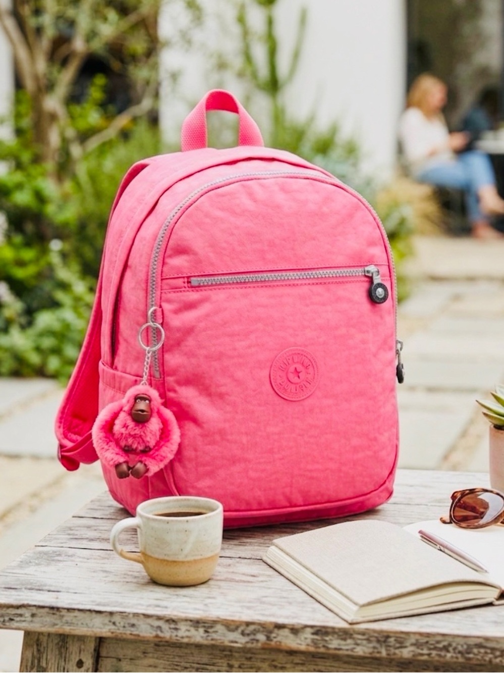 Kipling Seoul Large 15" Laptop Backpack - Pink Backpack with Monkey Charm